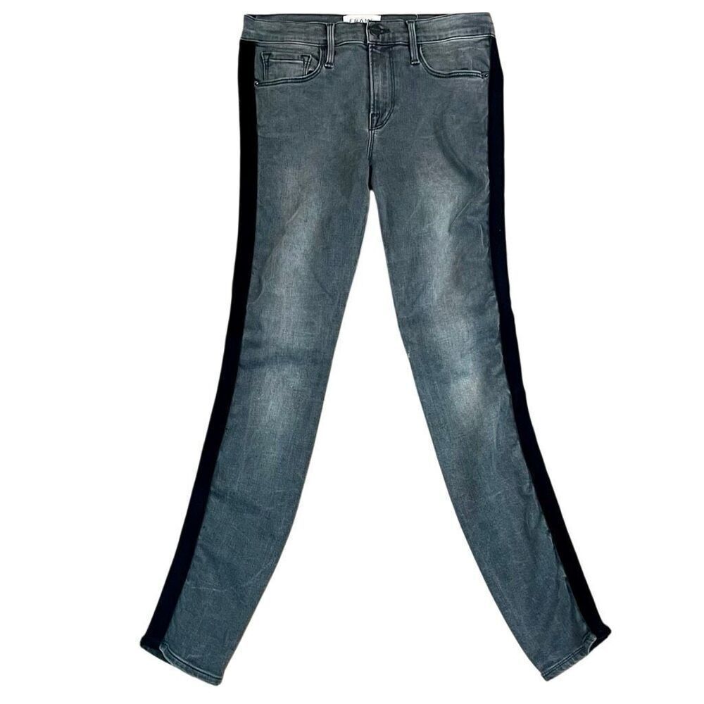 Frame Skinny Black Velvet Stripe Jeans 26